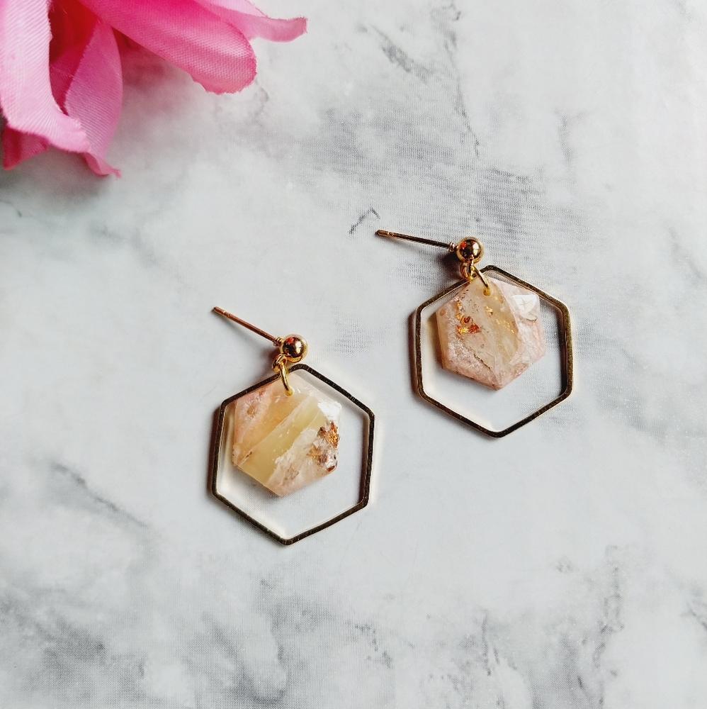 OpalGlaze Quartz Clay Earrings Blush Pink Copper Hand crafted Earrings.